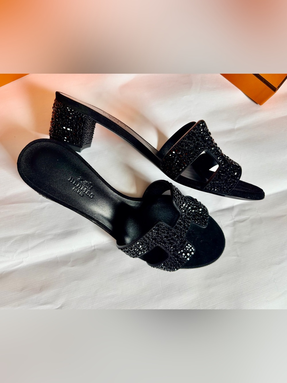 Hermes Black Oasis Rhinestones Sz 38